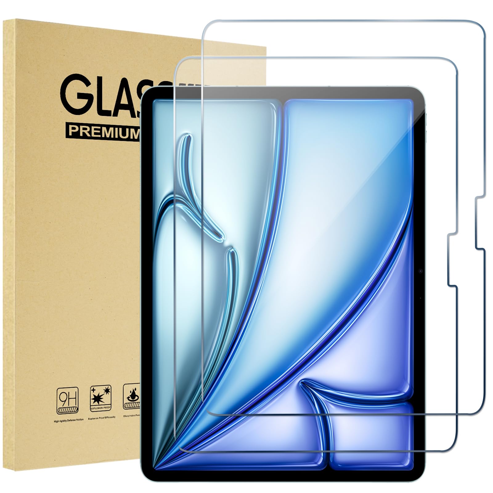 ProCase 2 Pack Tempered Glass Screen Protector for iPad Air 11 Inch (M3 2025/M2 2024) - Compatible with iPad Air 7th & 6th Generation - Anti-Scratch, Bubble-Free, HD Clear Protection - Perfect for Work, Study & Entertainment