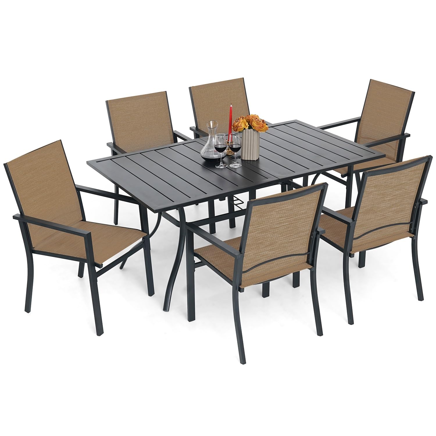 7-Piece Outdoor Patio Dining Set for 6 - Metal Chairs & Rectangle Table with 1.57