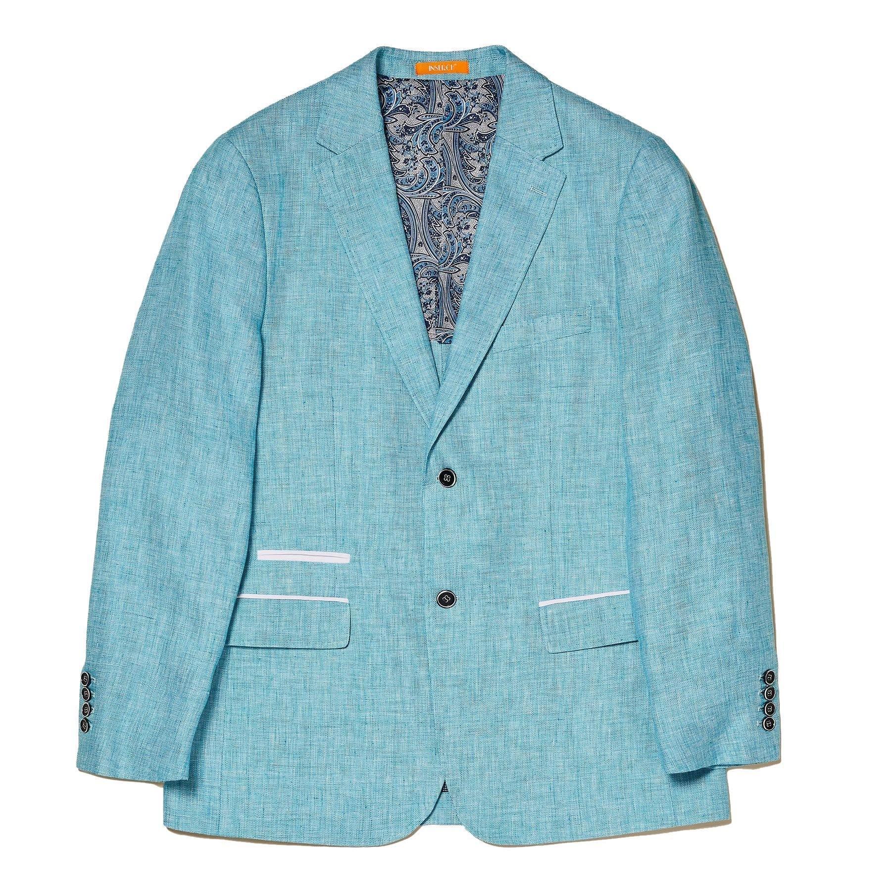 Inserch Men's Aqua Linen Sport Coat - Lightweight Breathable Summer Blazer for Outdoor Weddings, Business Casual & Travel