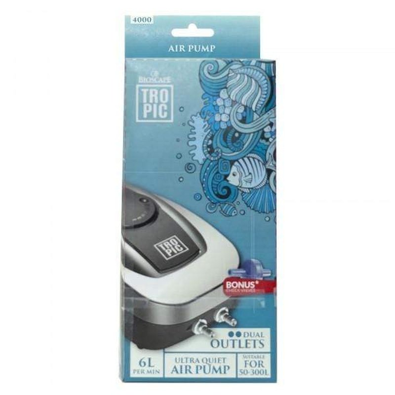 Bioscape Tropic Air Pump 4000 - Dual Outlet Adjustable Aquarium Air Pump for Fish Tank (50-300L) - Perfect for Freshwater & Saltwater Aquariums, Pond Aeration