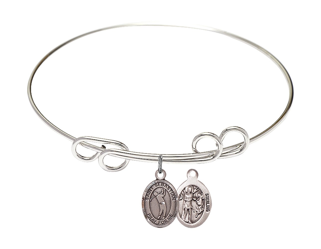 DiamondJewelryNY Double Loop Bangle Bracelet with St. Sebastian & Golf Charm - Elegant Jewelry for Women, Perfect for Golf Lovers & Religious Occasions