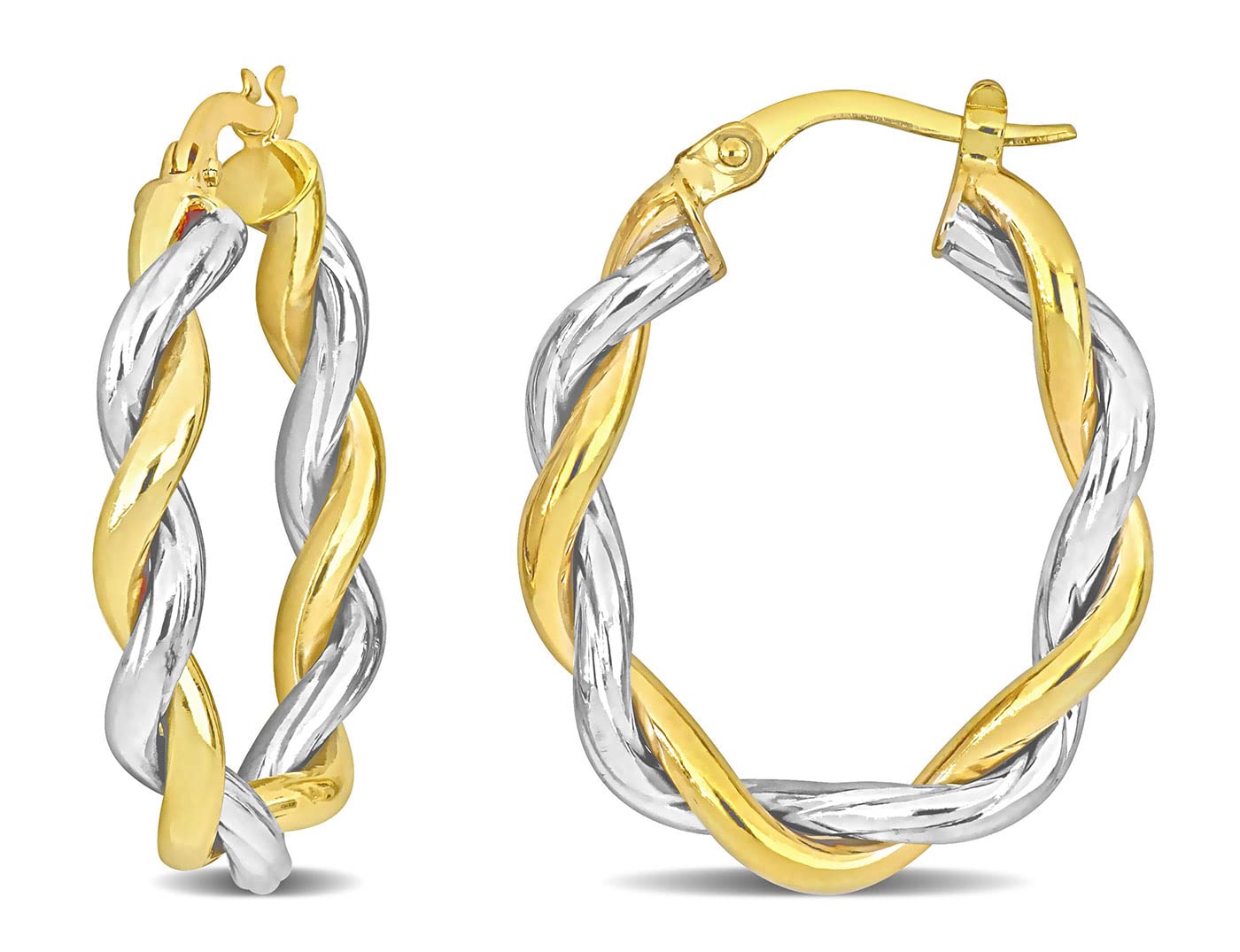 10K Yellow and White Gold Twisted Oval Hoop Earrings (27mm) - Elegant Dainty Jewelry for Women, Perfect for Everyday Wear, Parties & Special Occasions