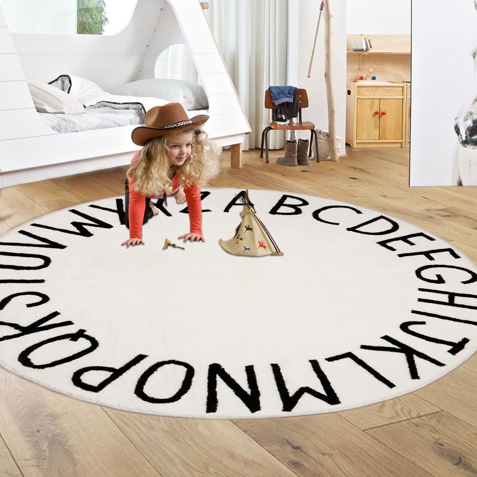 ABC Large Non-Slip Educational Area Rug - Soft Round Play Mat for Kids & Toddlers | Nursery, Bedroom, Living Room Floor Decor | Perfect for Learning, Playtime & Home Decor