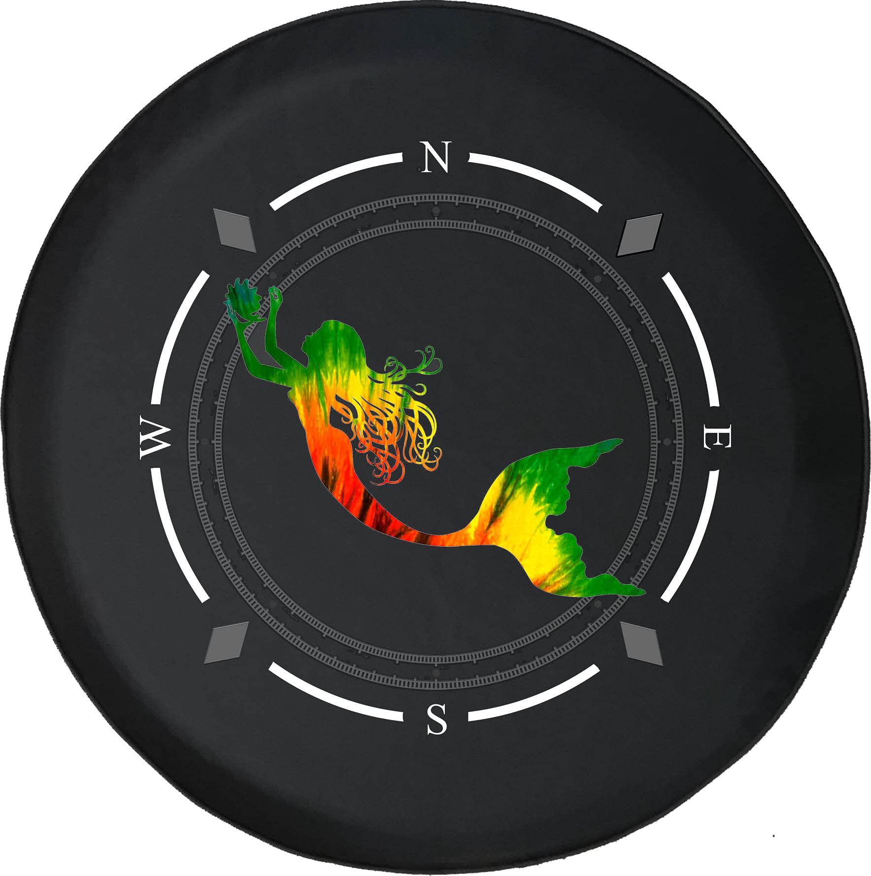 American Unlimited Spare Tire Cover with Compass Design - Beautiful Mermaid Peace Love Tie-Dye Pattern Wheel Cover for SUV, Trailer, RV Accessories - Fits Most Vehicles - Perfect for Road Trips & Outdoor Adventures