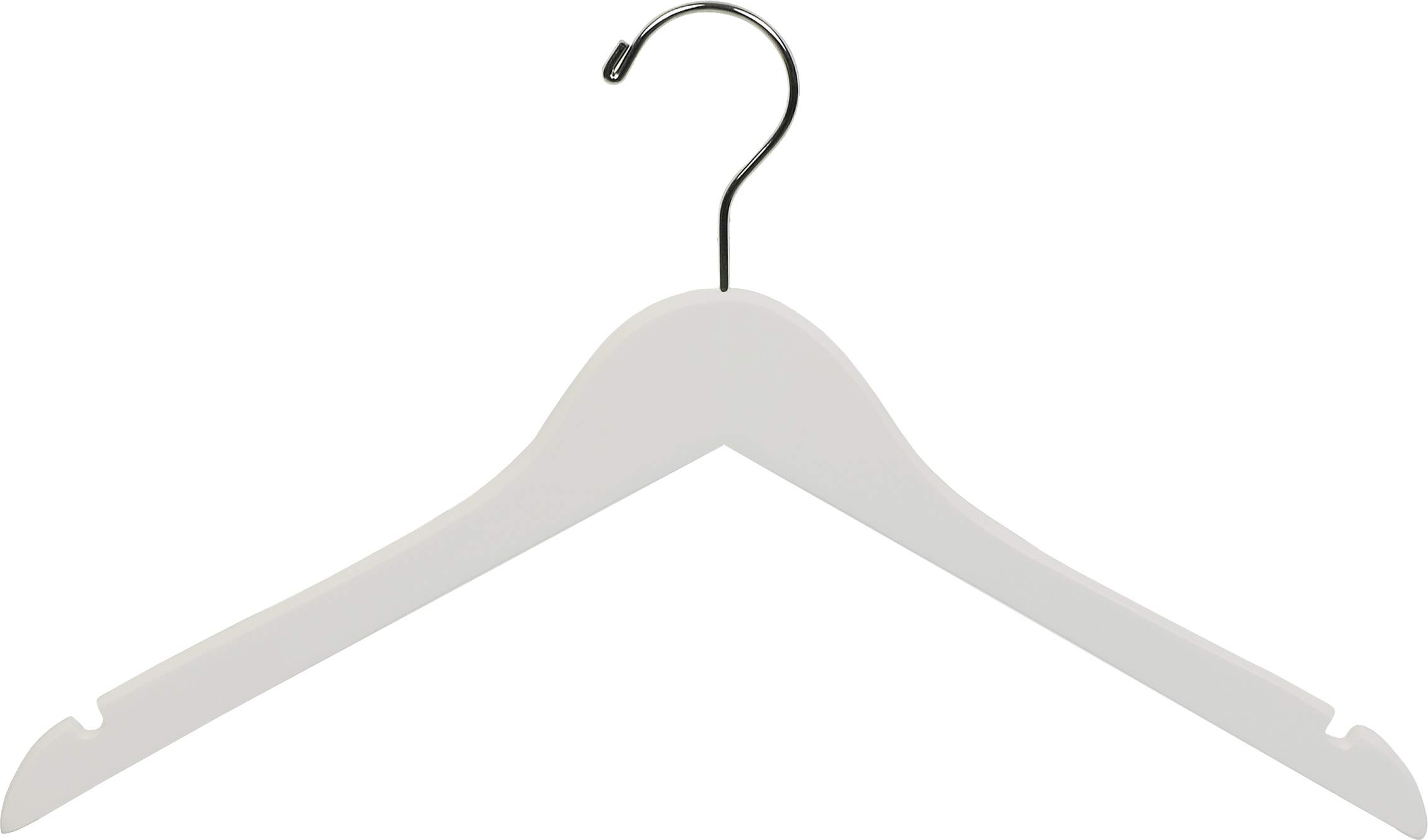 Premium White Wooden Hangers - 17 Inch Space Saving Closet Organizers (50 Pack) with Chrome Swivel Hooks & Notches - Perfect for Shirts, Jackets, Dresses & Wardrobe Organization