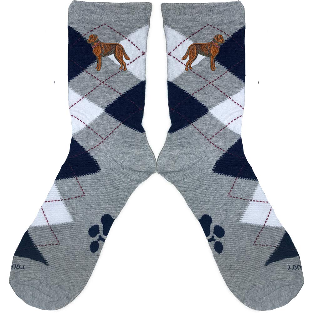 YourBreed Clothing Co. Embroidered Chesapeake Bay Retriever Argyle Socks - Unisex Dog Lover Gifts for Men & Women - Comfy Casual Wear for Work, Home & Outdoor Activities