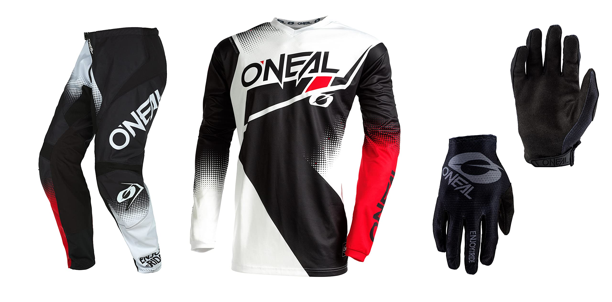 Oneal Element RW Black/White Jersey Pant Gloves Combo Set - Motocross, Dirt Bike & ATV Riding Gear (Jersey XXL, Pants W38, Gloves XXL) - Perfect for Off-Road Racing, MX Training & Adventure Riding