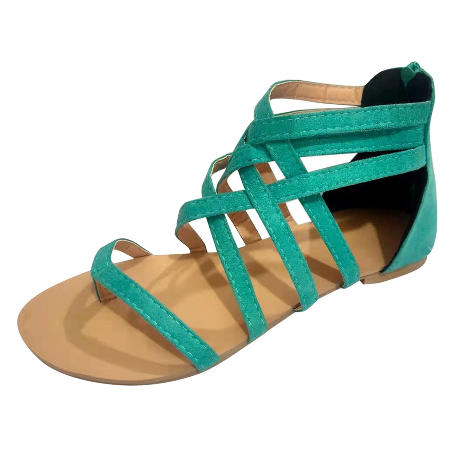 Women's Breathable Open Toe Summer Sandals - Comfortable Beach Flat Sandals with Zipper Design | Perfect for Vacation, Walking & Casual Outfits