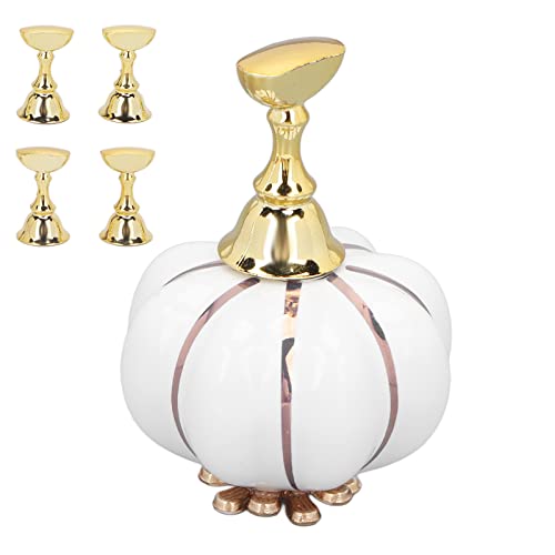 Ceramic Pumpkin-Shaped Nail Art Display Stand - Golden Magnetic Nail Tip Holder for Salon, DIY & Manicure Practice (White) | Perfect for Halloween Nail Art, Salon Displays & Nail Technician Training