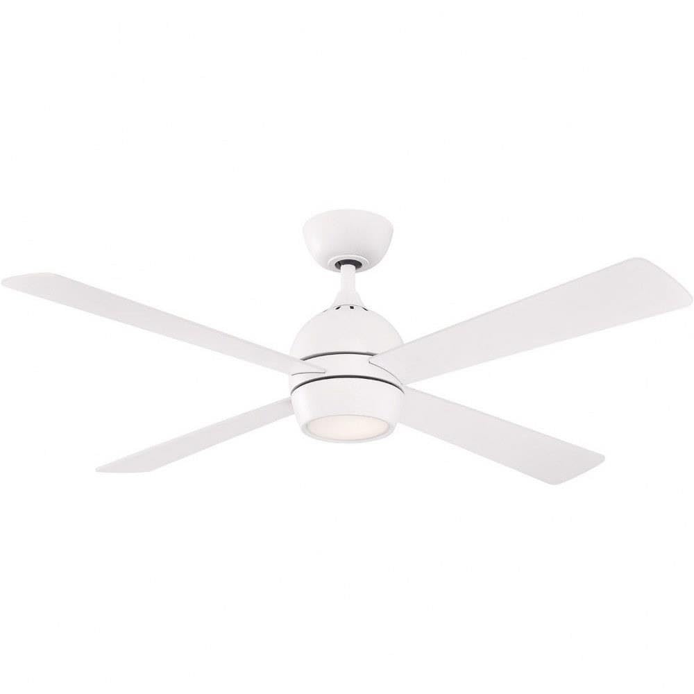 Fanimation Kwad 52 Inch Indoor Ceiling Fan with LED Light Kit - Matte White | Modern Home Cooling & Lighting Solution for Living Room, Bedroom & Office