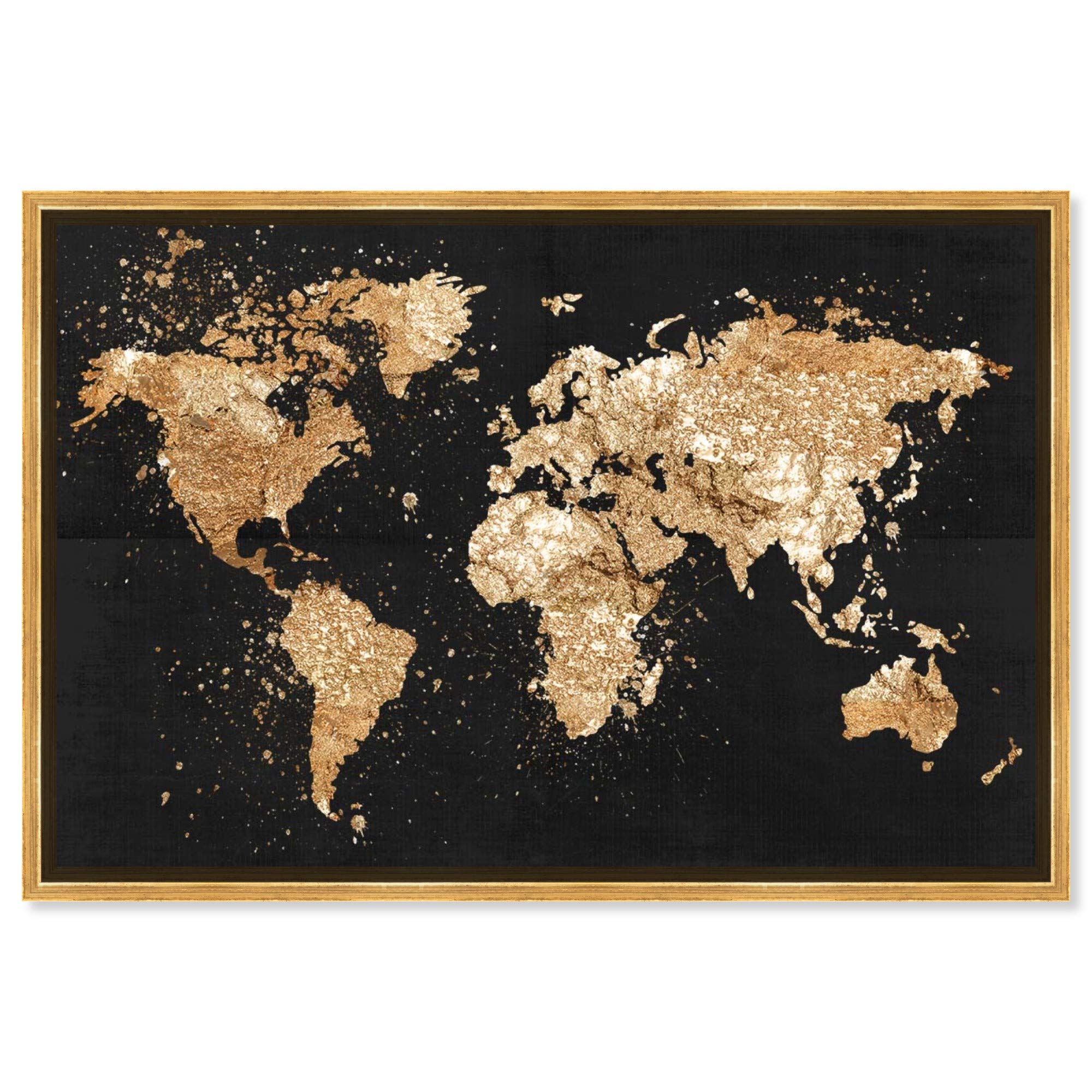 World Map Canvas Print - Framed Wall Art Decor with Flags - 'Mapamundi on The Rocks Night' Design for Home, Office & Classroom Decoration