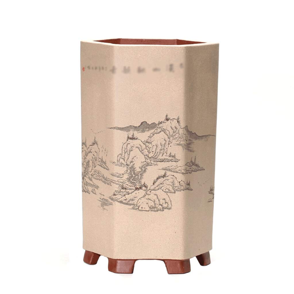Hand-Painted Chinese Style Landscape Bonsai Flower Pot - Retro Ceramic Planter for Balcony, Floor & Home Decor - Perfect for Green Plants, Succulents & Indoor/Outdoor Gardening