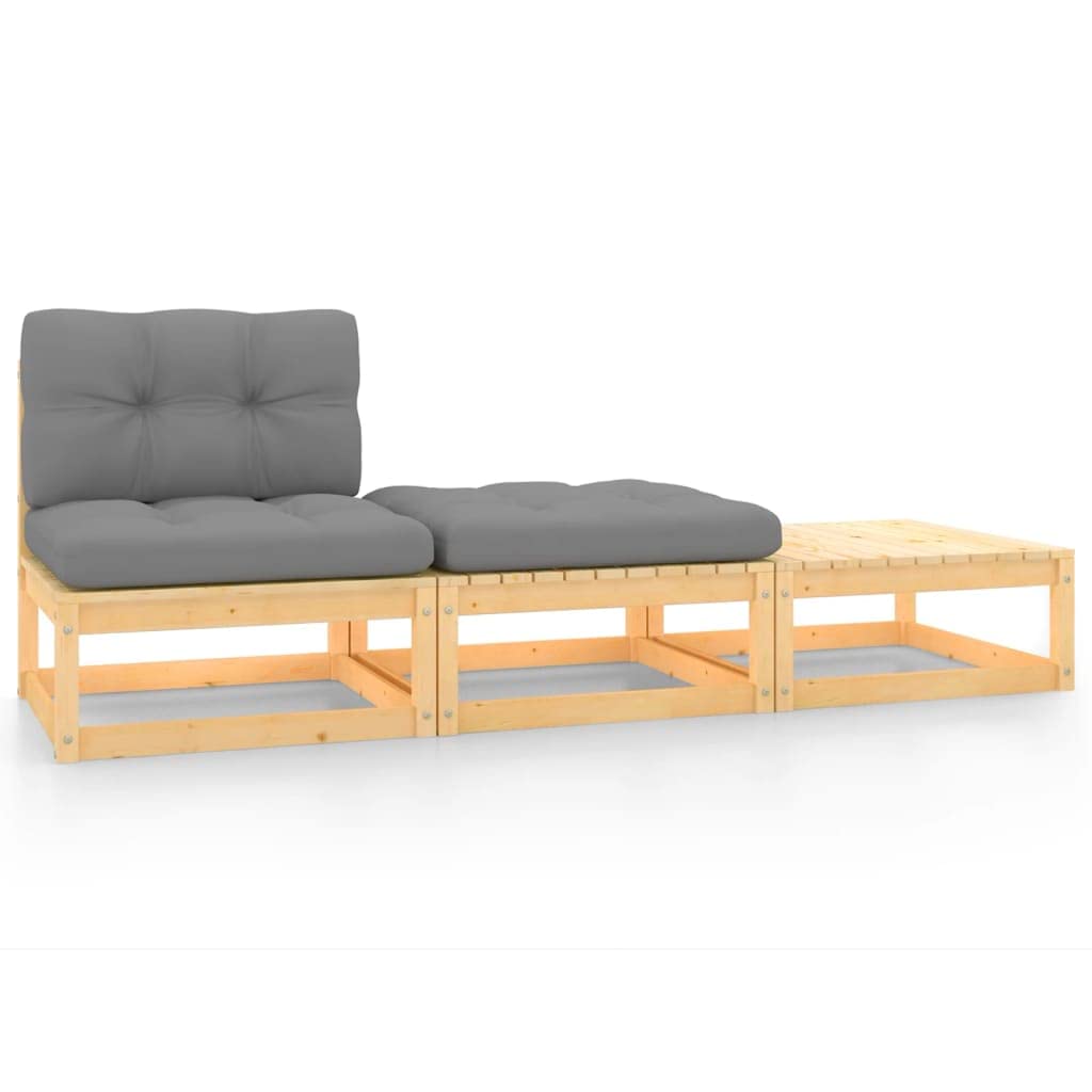 Outdoor Patio Furniture Set 3-Piece - All-Weather Pinewood Sectional Sofa with Cushions - Perfect for Backyard, Garden & Poolside Relaxation