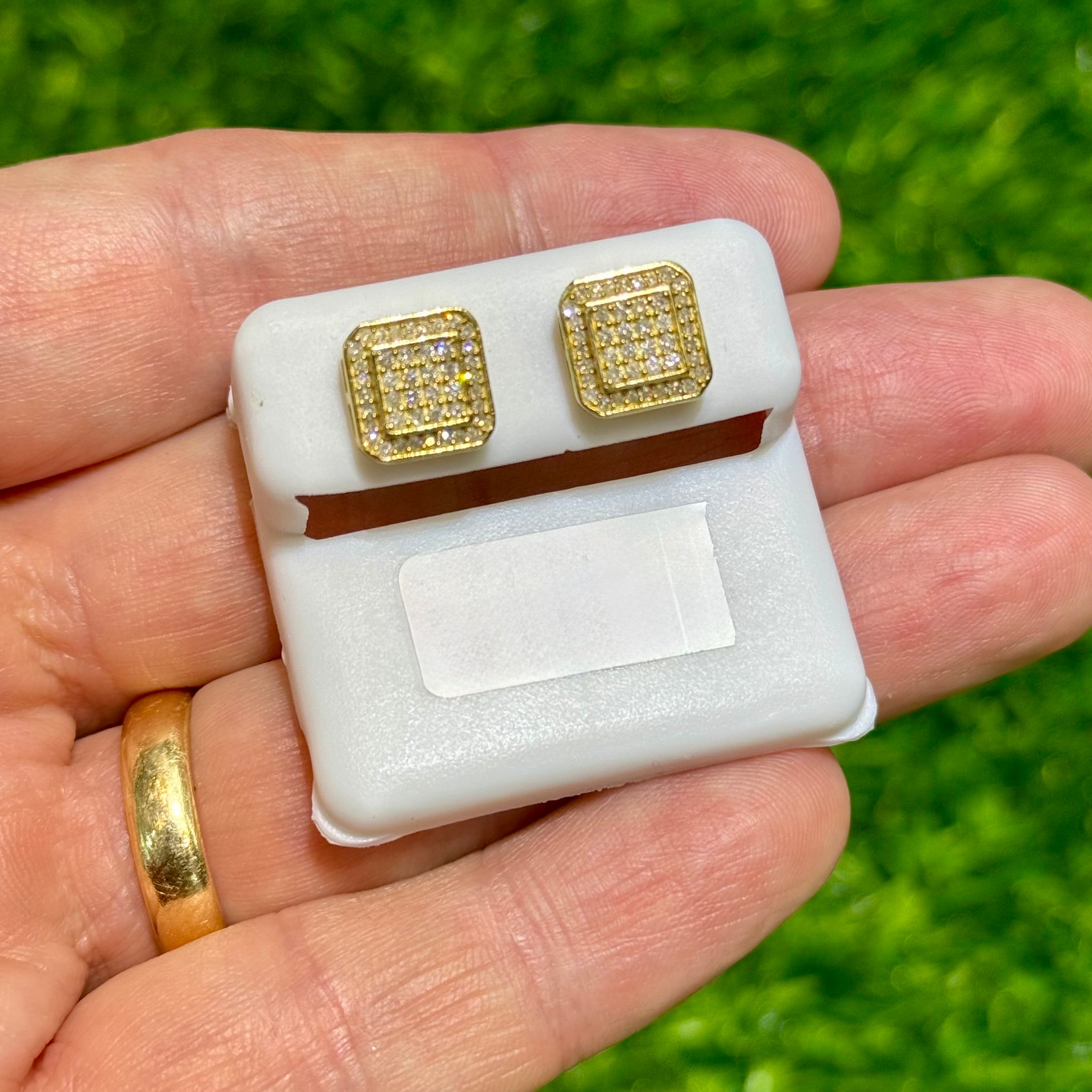 14K Gold Square Diamond Stud Earrings (9.5MM) - Premium Cubic Zirconia Jewelry for Women - Perfect for Weddings, Parties & Special Occasions