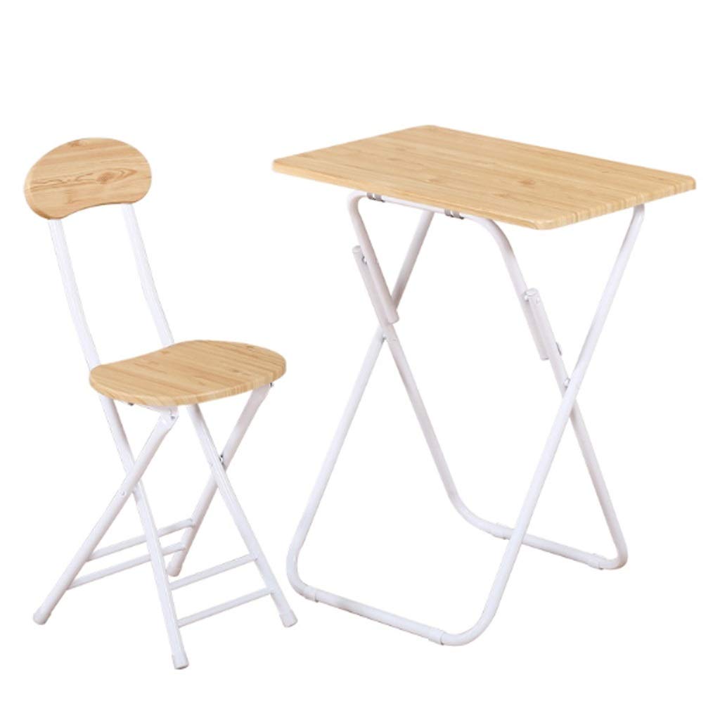 Foldable Study Desk with Stool - Compact Home Office Computer Table, Modern Simple Design Writing Desk with Metal Frame (Yellow) - Perfect for Small Spaces, Dorm Rooms & Workspaces