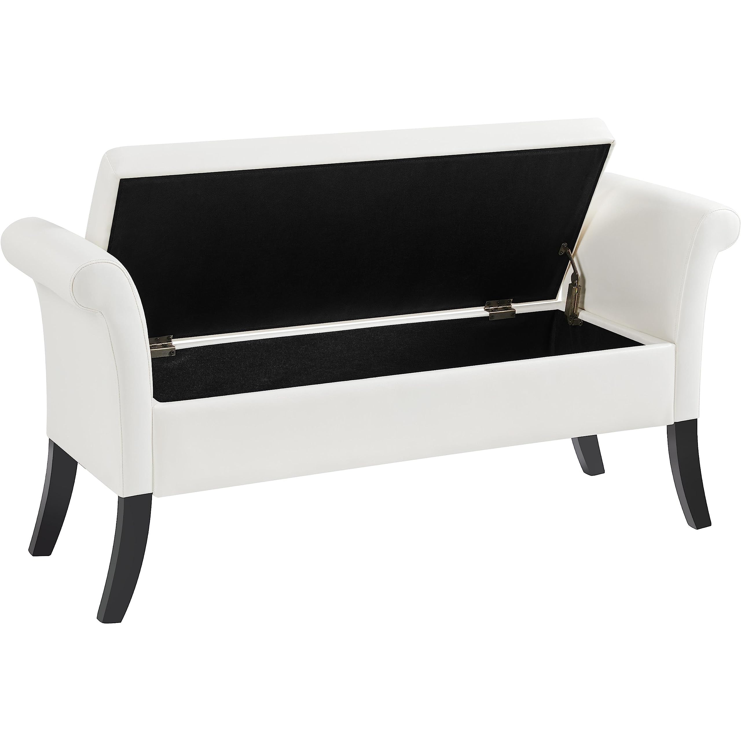 Topeakmart Modern Storage Bench with Rolled Arms - Entryway Shoe Organizer, Hallway Footrest & Faux Leather Footstool with Lid - Perfect for Living Room, Bedroom or Entryway Storage (White)