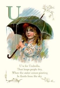 U is for Umbrella Fine Art Giclee Canvas Print - 20x30 Inches Alphabet Nursery Wall Decor - Perfect for Baby Rooms, Kids Bedrooms & Classroom Learning Spaces