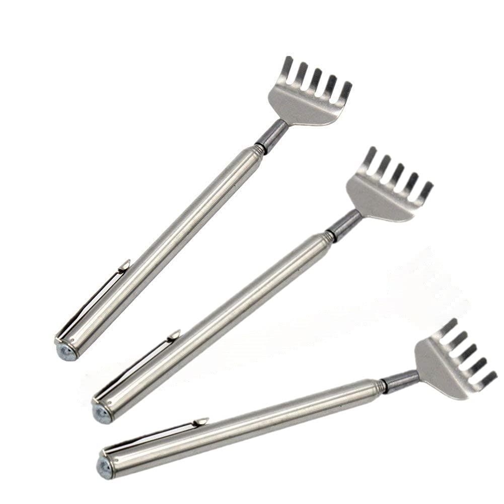 3 Pack Stainless Steel Telescopic Back Scratcher - Adjustable Length (10-24 Inch) with Pocket Clip for Itch Relief & Massage - Perfect for Travel, Office, Home Use & Gift Idea