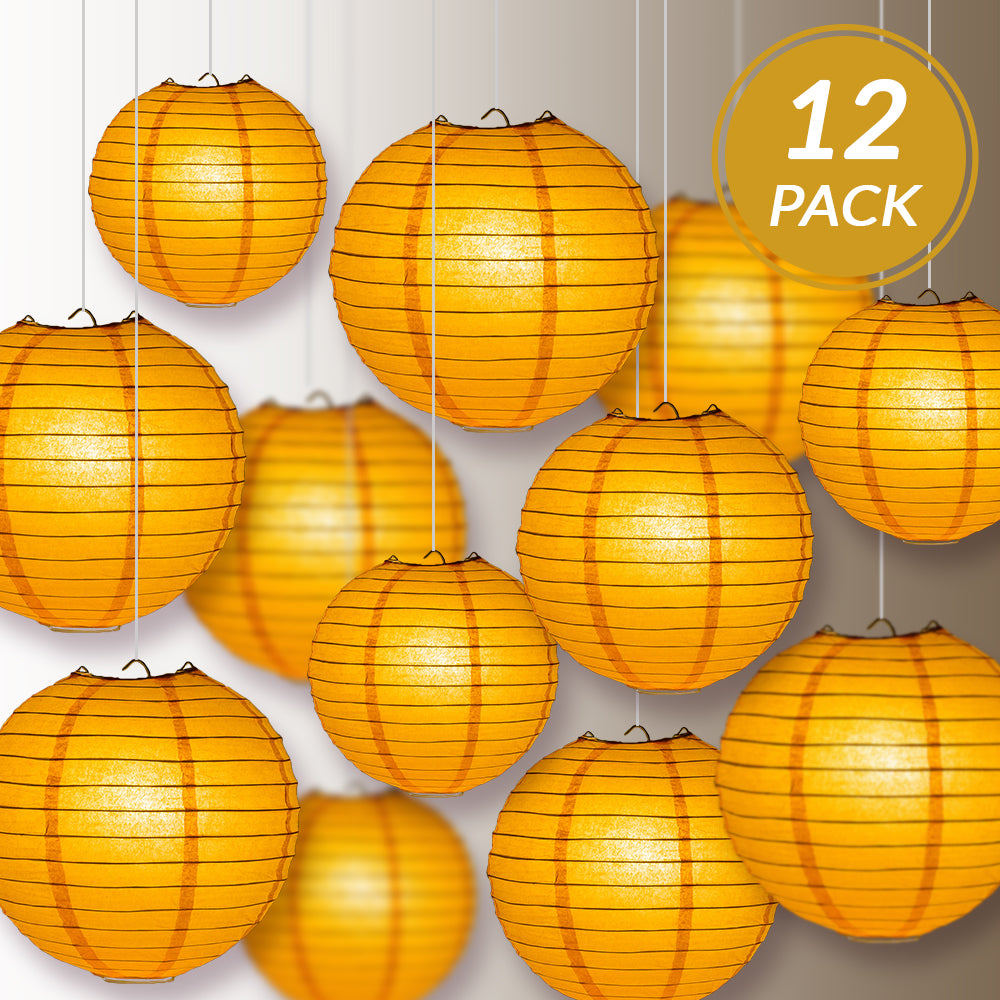 12-Piece Orange Paper Lantern Set - Chinese Hanging Decorations for Wedding, Party & Festival (12/10/8 Inch) - Perfect for Asian-Themed Events, Home Decor & Outdoor Celebrations