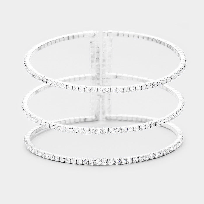 3 Row Split Layer Round AB Crystal Cuff Bracelet for Women - Elegant Rhinestone Bangle for Party, Wedding & Evening Wear | 397422