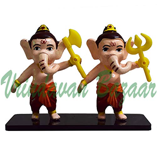 Ganesh Statue with Tomahawk - Handcrafted Hindu God Ganpati Idol for Car Dashboard & Home Decor | Spiritual Gift & Puja Items for Office Desk & Showcase Display