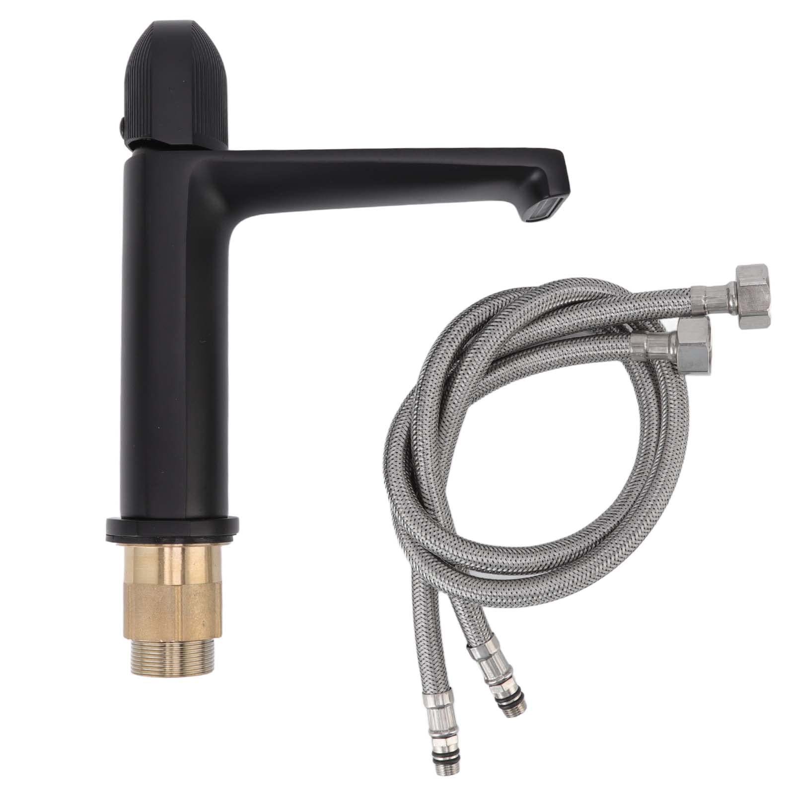 High-Quality Copper G1/2 Thread Bathroom Sink Faucet - Hot & Cold Water Basin Mixer Tap with Hose (Black) - Perfect for Bathroom Vanity, Toilet, and Laundry Room Sinks