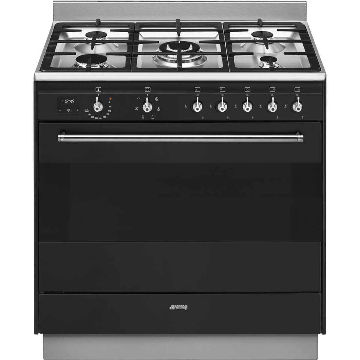 Smeg FS9606AS 90cm Dual Fuel Freestanding Range - Anthracite Black | Professional Gas Cooktop & Electric Oven | Perfect for Modern Kitchens & Home Chefs
