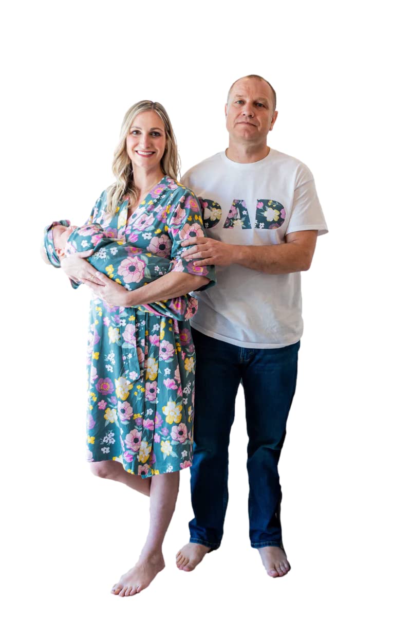 Baby Be Mine Maternity Nursing Robe & Swaddle Blanket Set with Daddy T-Shirt - Soft Delivery Gown for New Moms & Cozy Baby Wrap - Perfect for Hospital Stay, Breastfeeding & Newborn Photo Shoots