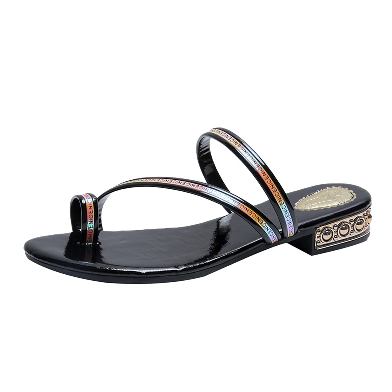 Breathable Women's High Sandals - Summer Casual Toe Heel Slip-On Shoes with Knob Detail | Perfect for Beach, Vacation & Everyday Wear | Black