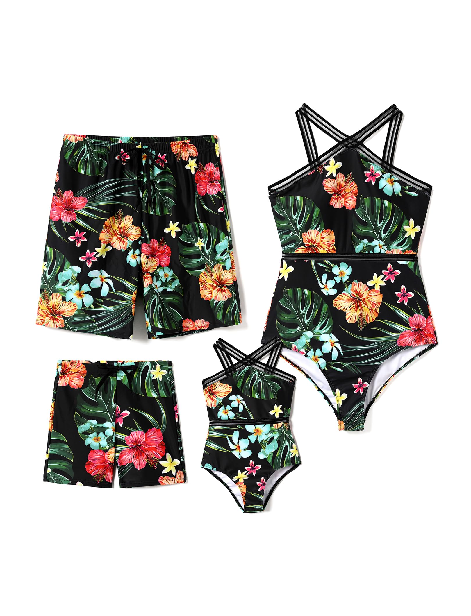 **PATPAT Family Matching Swimsuits - Crisscross One Piece Swimwear for Women & Kids, Floral Printed Bathing Suits for Beach, Pool & Summer Vacations**