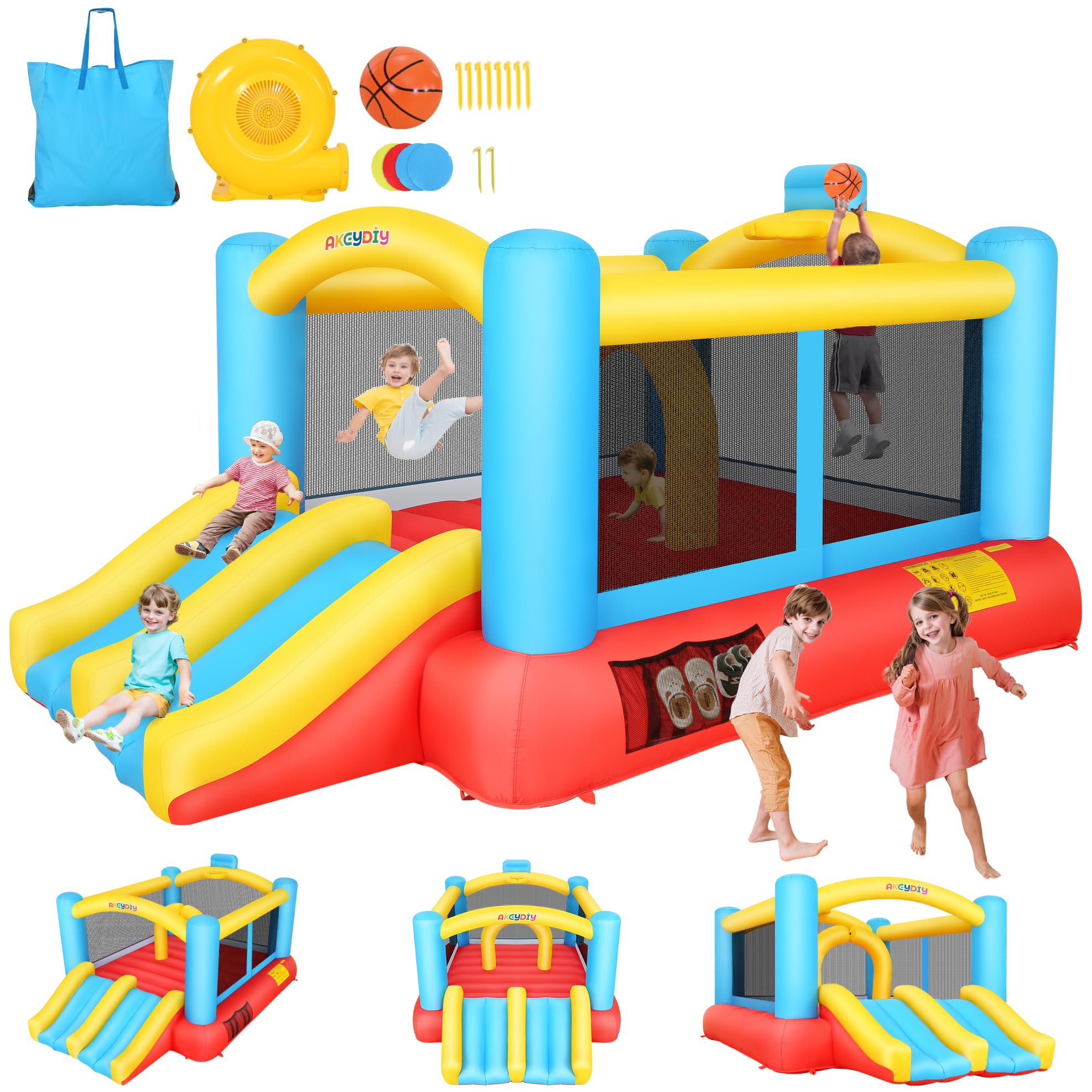 **Inflatable Bounce House for Kids 3-12 Years - Outdoor & Indoor Bouncy Castle with 2 Slides - Perfect for Toddler Birthday Parties, Backyard Fun, and Playtime**