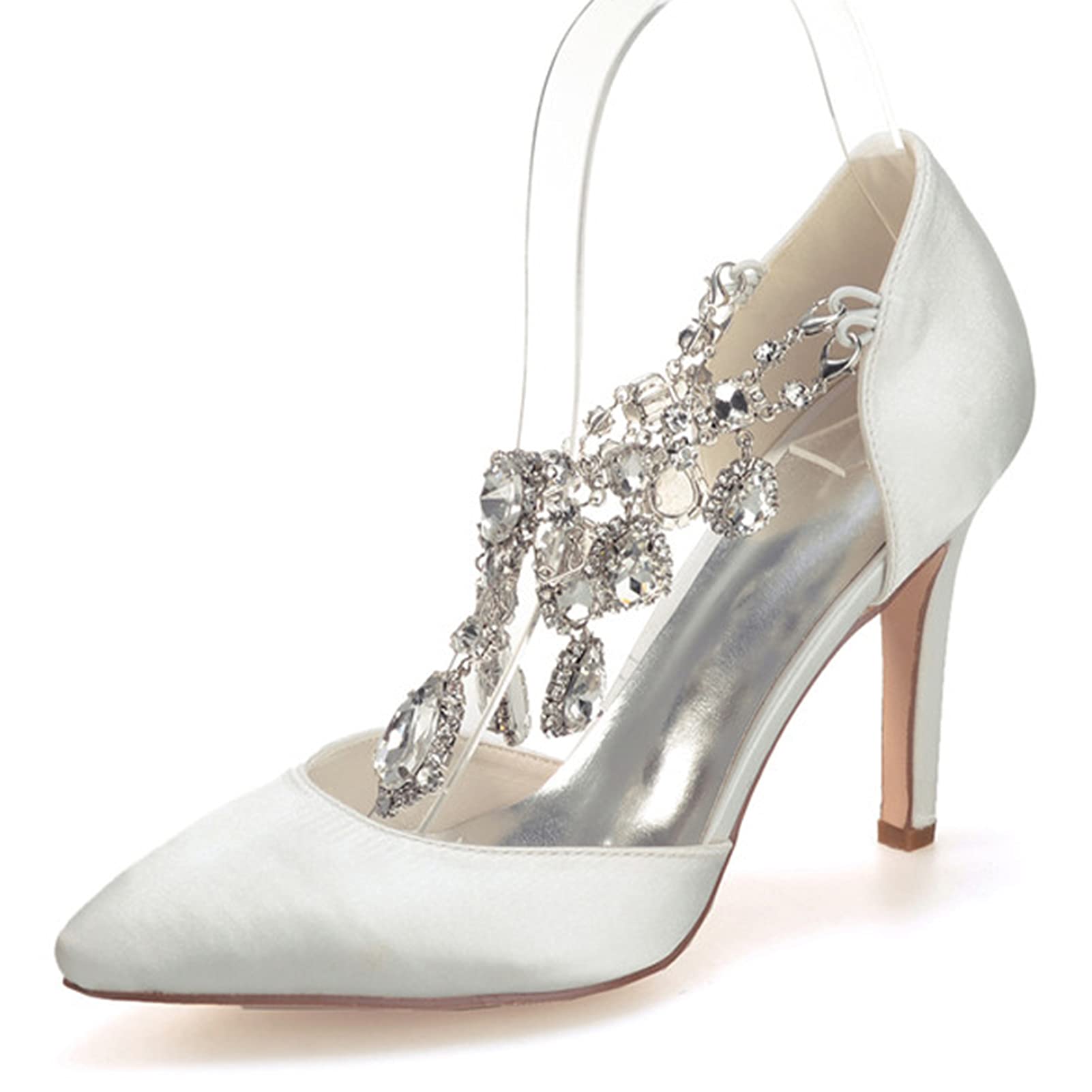 Elegant Women's Pointed Toe Wedding Shoes - Comfortable Satin High Heels with Rhinestone Ankle Strap for Bridesmaid, Evening Party & Bridal Events | Perfect for Weddings, Proms, and Formal Occasions