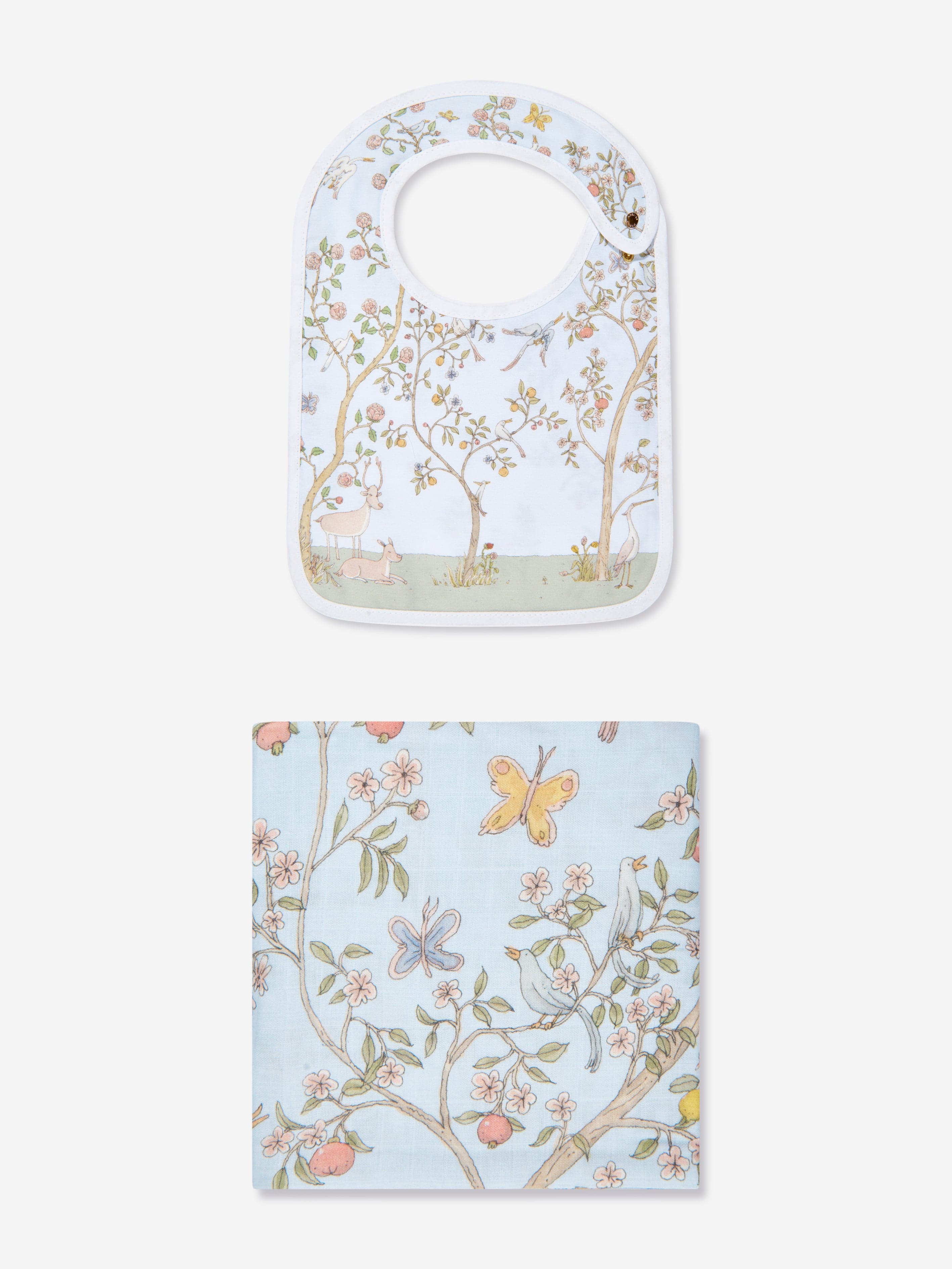 Atelier Choux Baby Boys In Bloom Swaddle & Satin Bib Set - Blue | Soft Newborn Swaddle Blanket & Drool Bib for Boys | Perfect for Nursery, Photo Shoots & Gift Giving