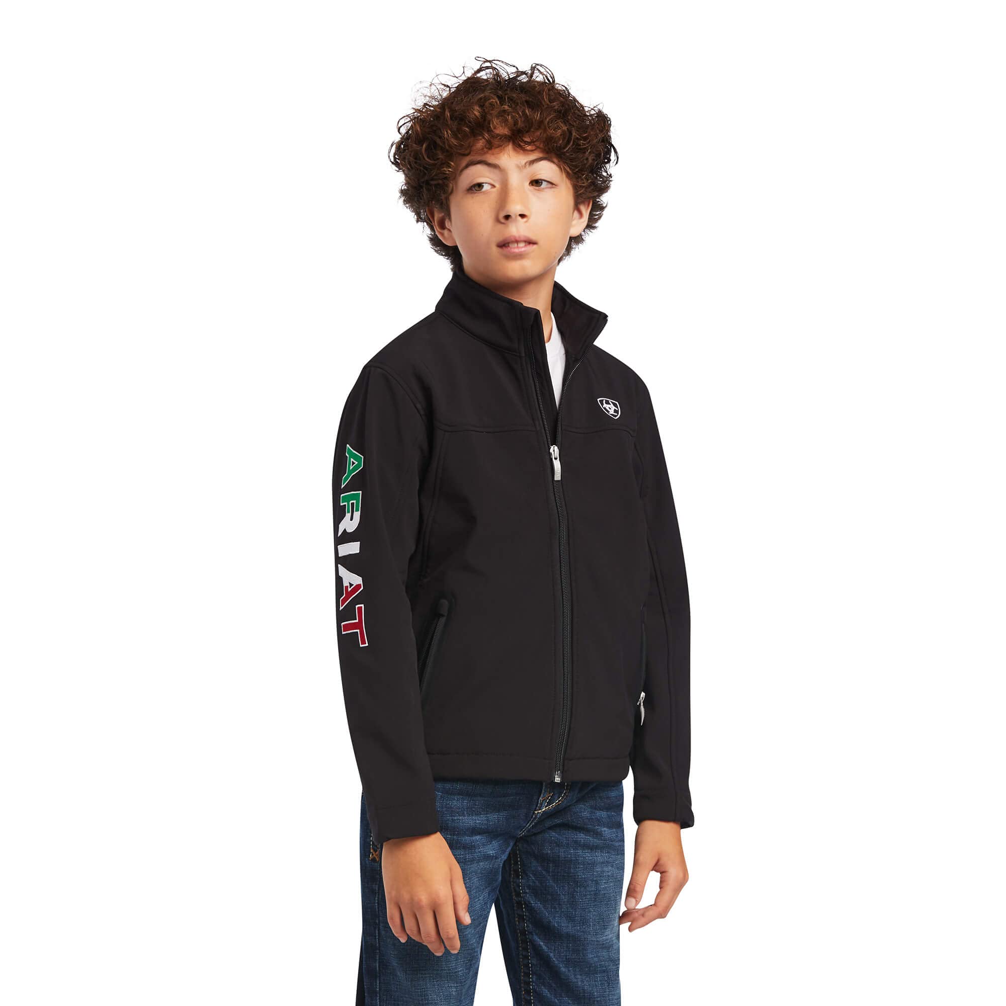 ARIAT Unisex Youth Team Softshell Mexico Water Resistant Jacket - Lightweight Windproof Outerwear for Hiking, Camping & Outdoor Activities