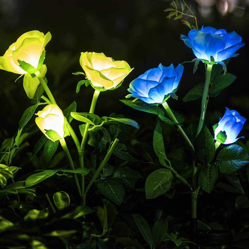 Neporal 3 Pack Solar Garden Lights Outdoor Waterproof IP65 - Decorative Fiber Optic Solar Flower Stakes for Yard, Patio, Pathway (Blue & Yellow) | Perfect for Landscape Lighting, Backyard Decor & Nighttime Illumination