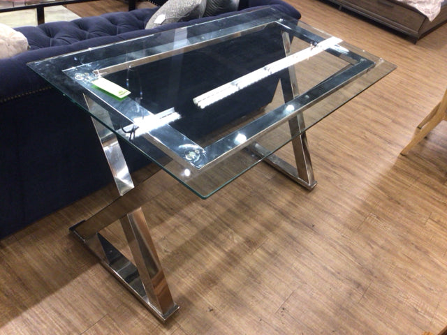 Chrome Glass Top Desk - Modern Office & Home Writing Table for Work & Study - Stylish & Durable Workspace Solution