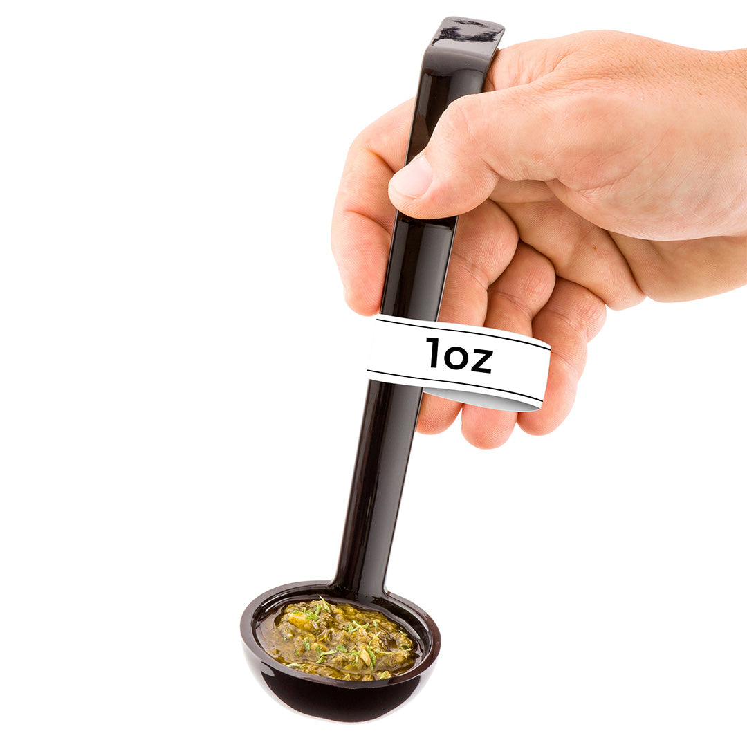 1 oz Black Plastic Sauce Ladle - 8.5 Inch Disposable Serving Spoon - 1 Count Box - Perfect for Restaurants, Catering & BBQ Parties