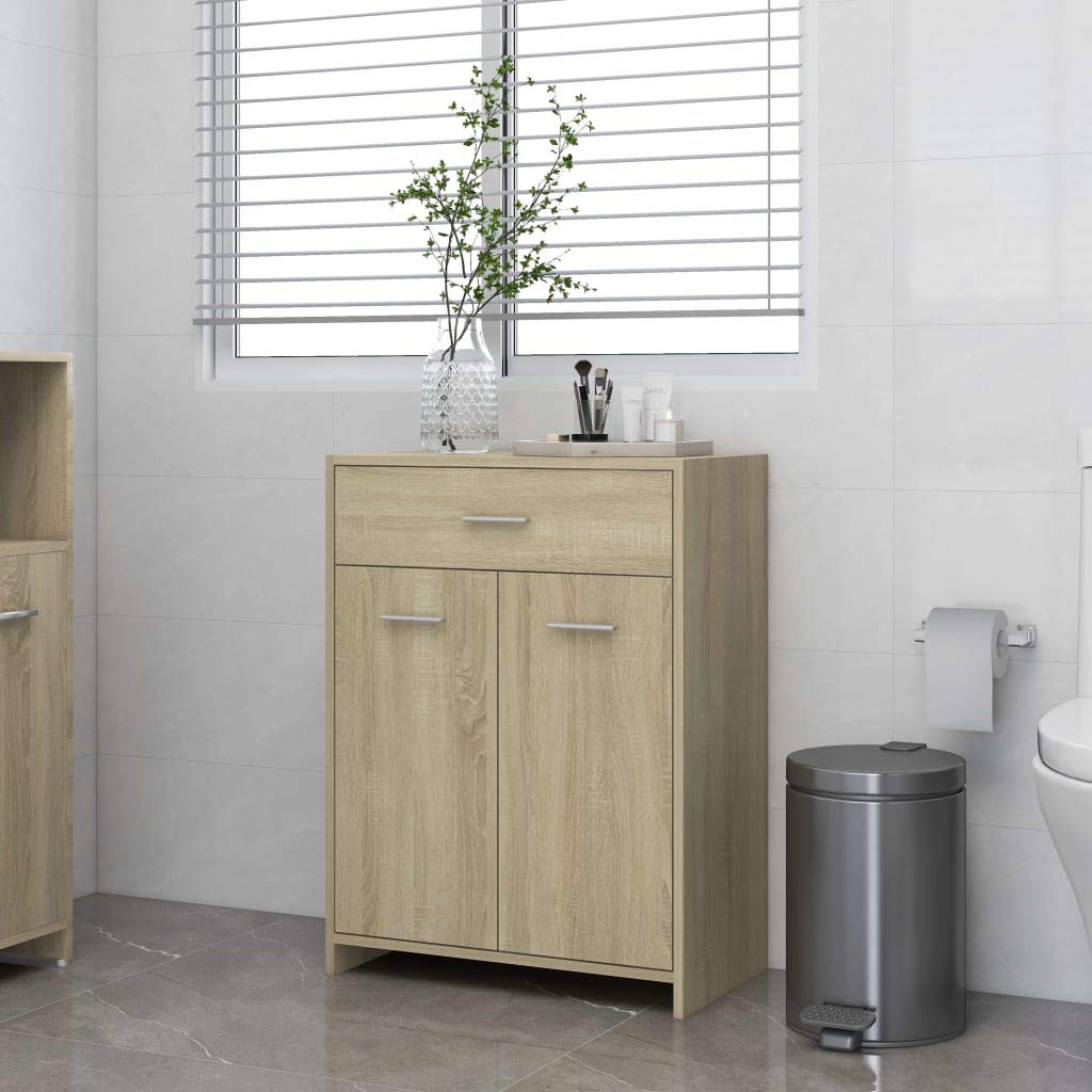 Wooden Bathroom Storage Cabinet - Freestanding Floor Cabinet for Bathroom, Living Room & Bedroom - Sonoma Oak 23.6