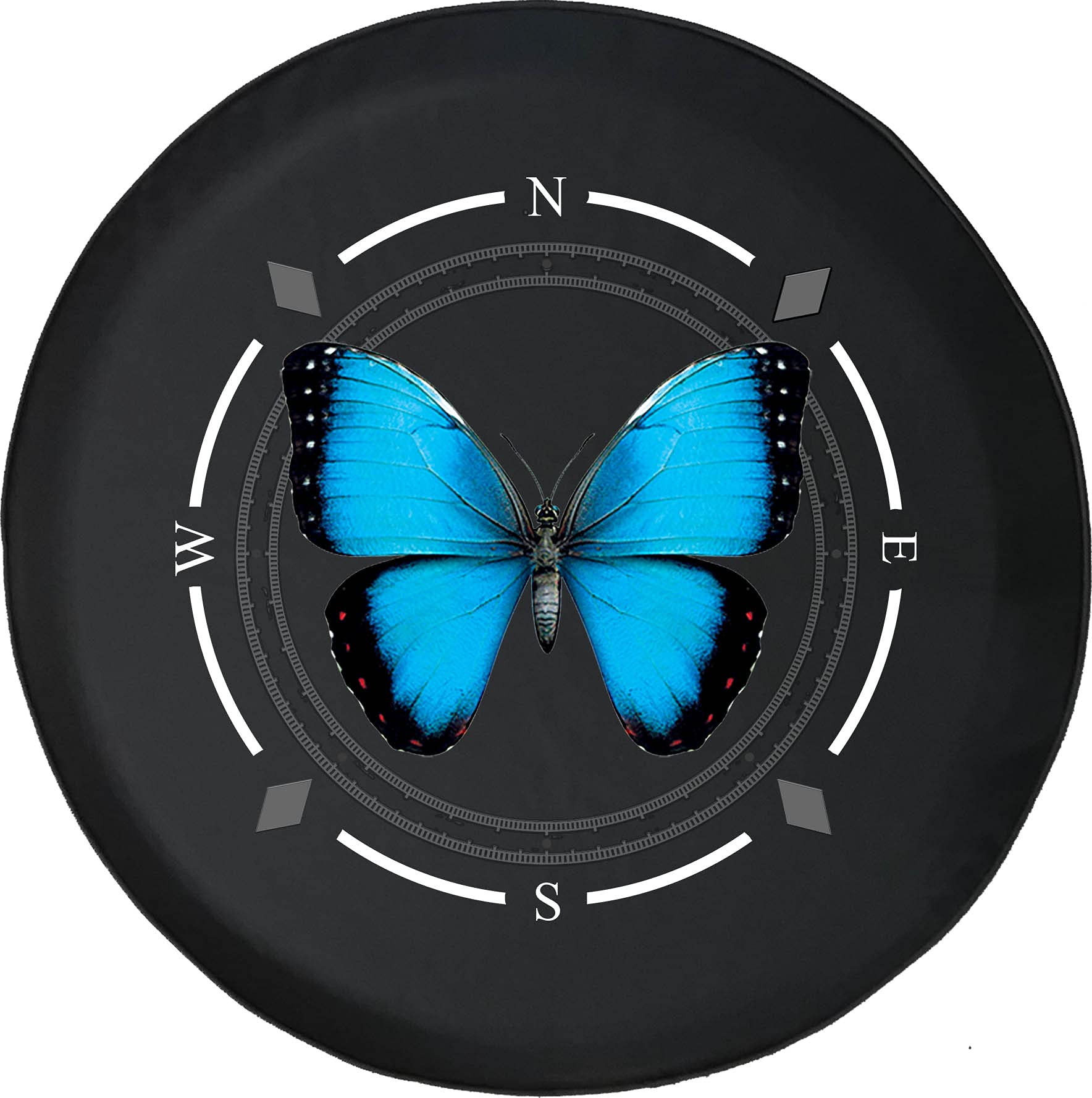 Premium American Unlimited Spare Tire Cover with Compass Design - Beautiful Blue Butterfly Pattern Wheel Cover for SUV, Trailer & RV Accessories | Universal Fit for Most Vehicles | Perfect for Road Trips, Camping & Outdoor Adventures