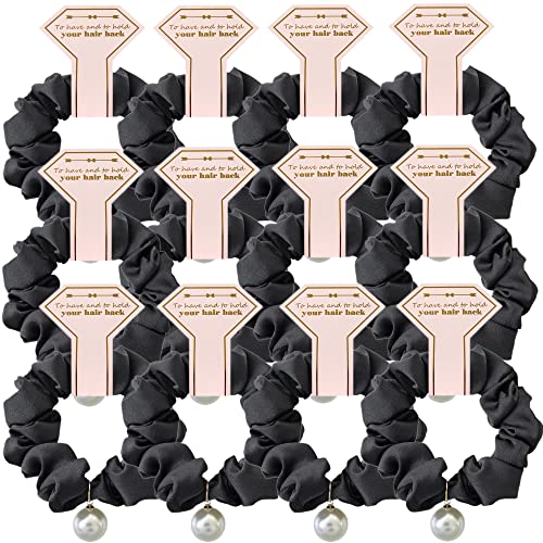 12-Pack Satin Hair Scrunchies - No Damage Hair Ties for Women & Girls | Bridesmaid Proposal Gifts, Bachelorette Party Favors, Wedding & Birthday Party Accessories | Perfect for Galentine's Day, Bridal Showers & Special Events (12PCS, Black)