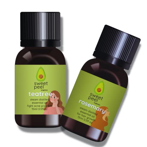 15ml Sweet Peel Tea Tree Oil & Rosemary Essential Oil Combo Set - Perfect for Aromatherapy, Skin Care & Hair Growth