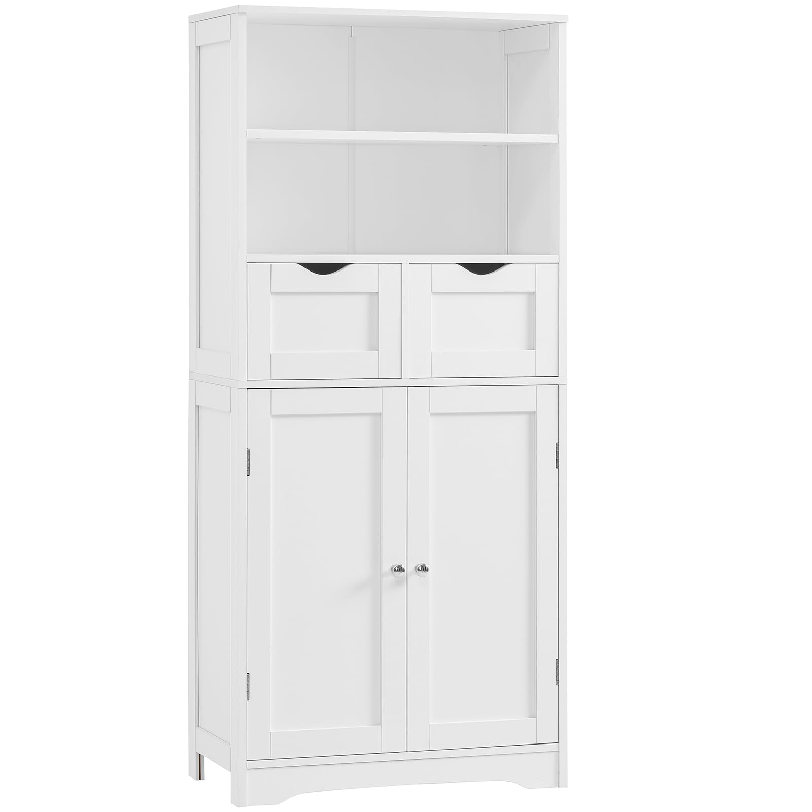 Iwell Tall Bathroom Storage Cabinet with 2 Drawers & Adjustable Shelves - White Bathroom Organizer for Toiletries, Kitchen Pantry Storage, Living Room & Entryway Organization - Perfect for Small Spaces & Home Decor