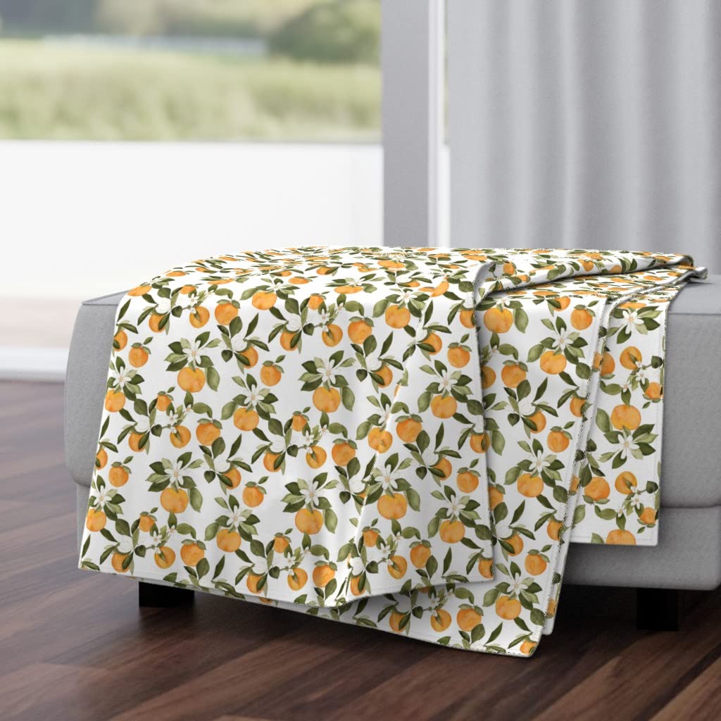Soft Plush Minky Throw Blanket 50x70 Inches - Orange Blossom Citrus Floral Print | Cozy Home Decor, Perfect for Sofa, Bed & Gift Giving | Spring Summer Botanical Design