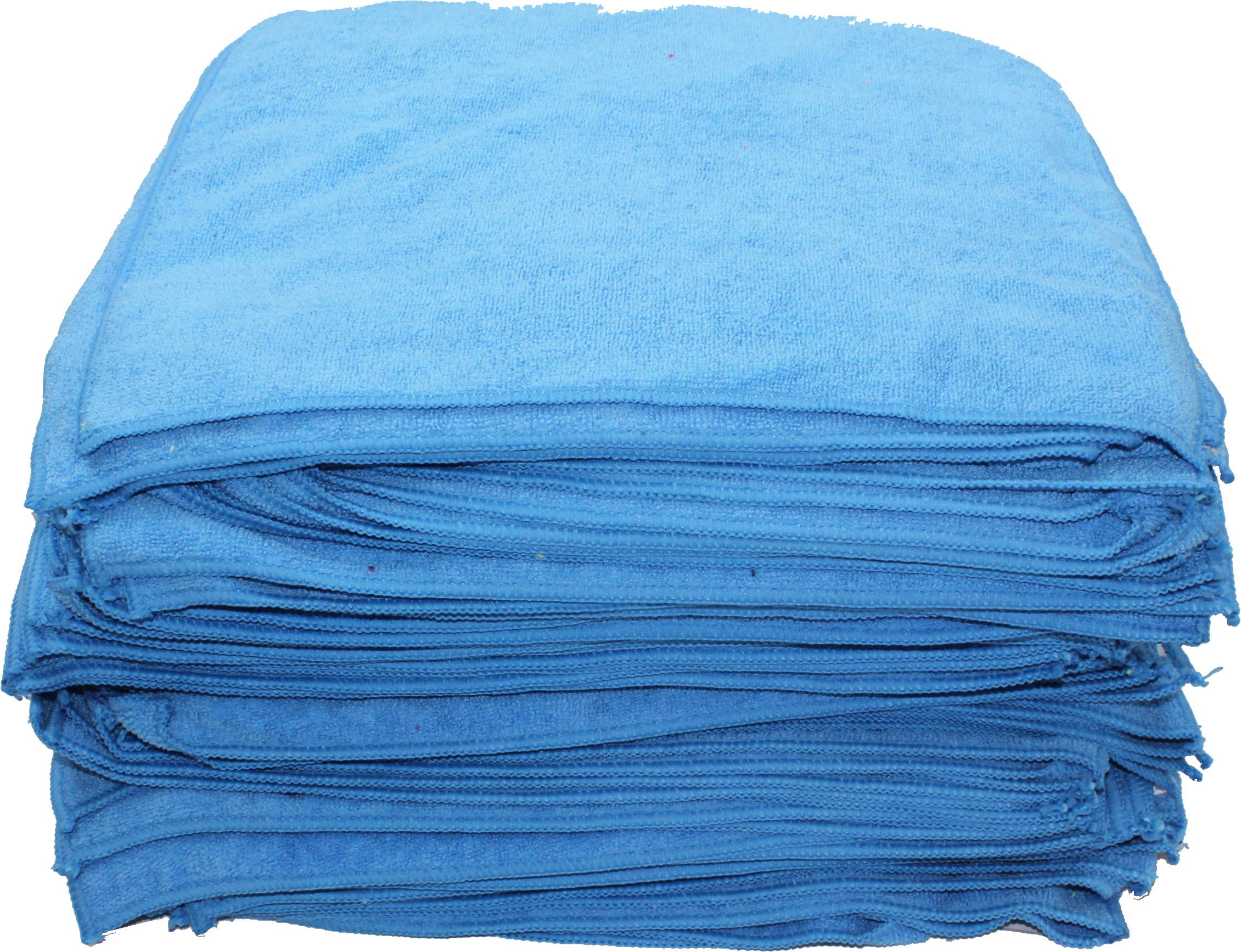 HI-TECH Bulk Microfiber Towels 16x16 Inches (100 Pack) - Super Absorbent, Lint-Free Cleaning Cloths for Cars, Kitchen, Gym & Household Use - Blue