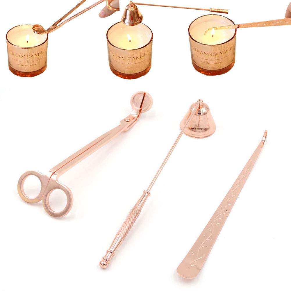Takefuns 3-Piece Stainless Steel Candle Accessories Set - Snuffer, Trimmer Hook, Wick Dipper & Scissors for Luxury Home Decor | Perfect for Candle Care, Aromatherapy & Romantic Dinner Settings