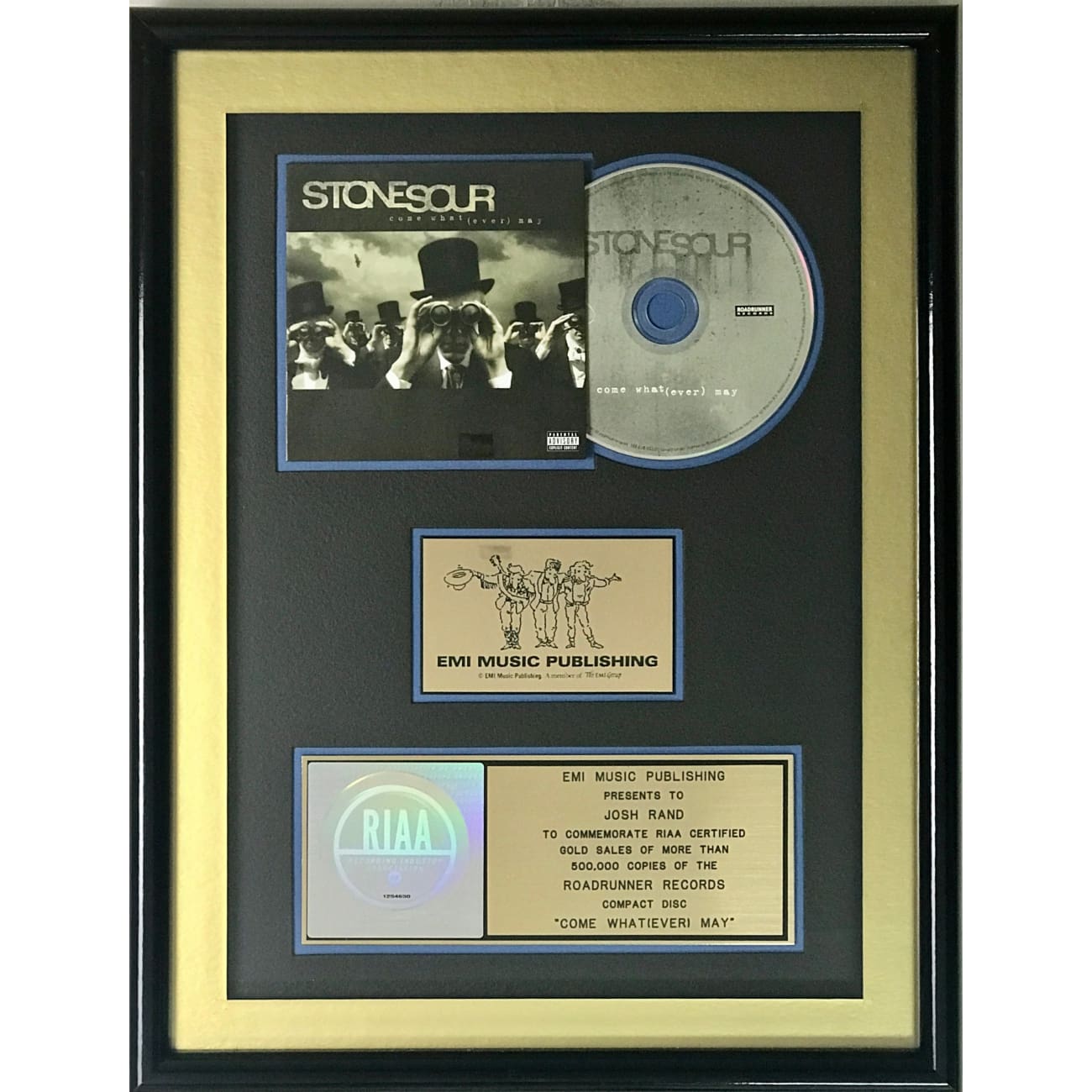 Stone Sour 'Come What(ever) May' RIAA Gold Album Award for Guitarist - Perfect for Music Memorabilia Collections & Rock Band Display