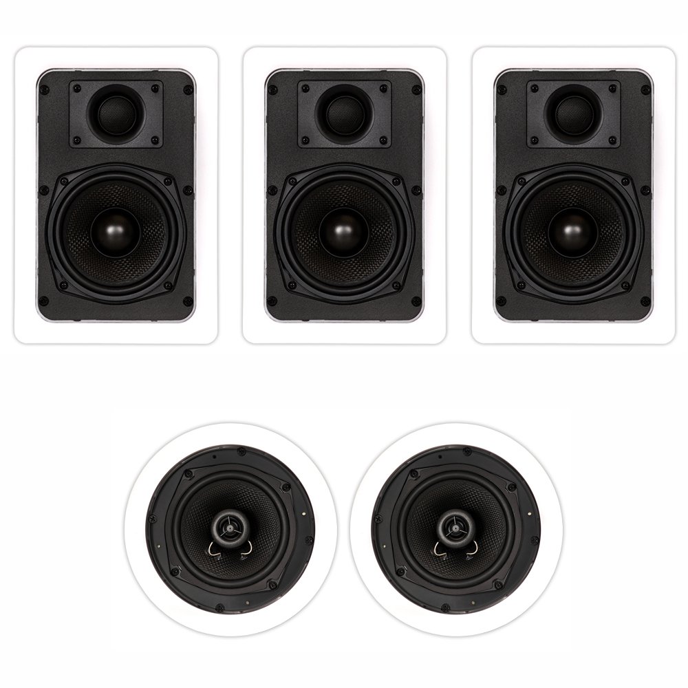 Theater Solutions TS-55 1000 Watt 5 Channel In-Wall/Ceiling Home Theater Speaker System - Perfect for Immersive Movie Nights & Multi-Room Audio
