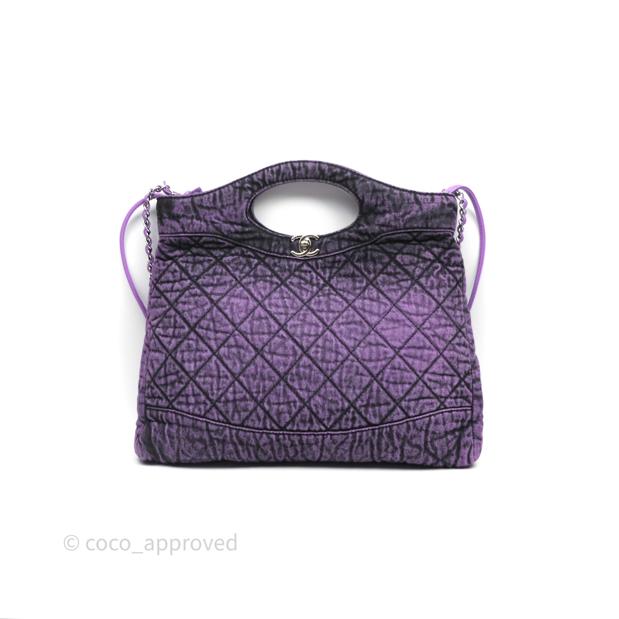 Chanel 31 Large Quilted Denim Shopping Bag - Purple, Black & Silver Hardware | Luxury Designer Tote for Women, Work, Travel & Everyday Use