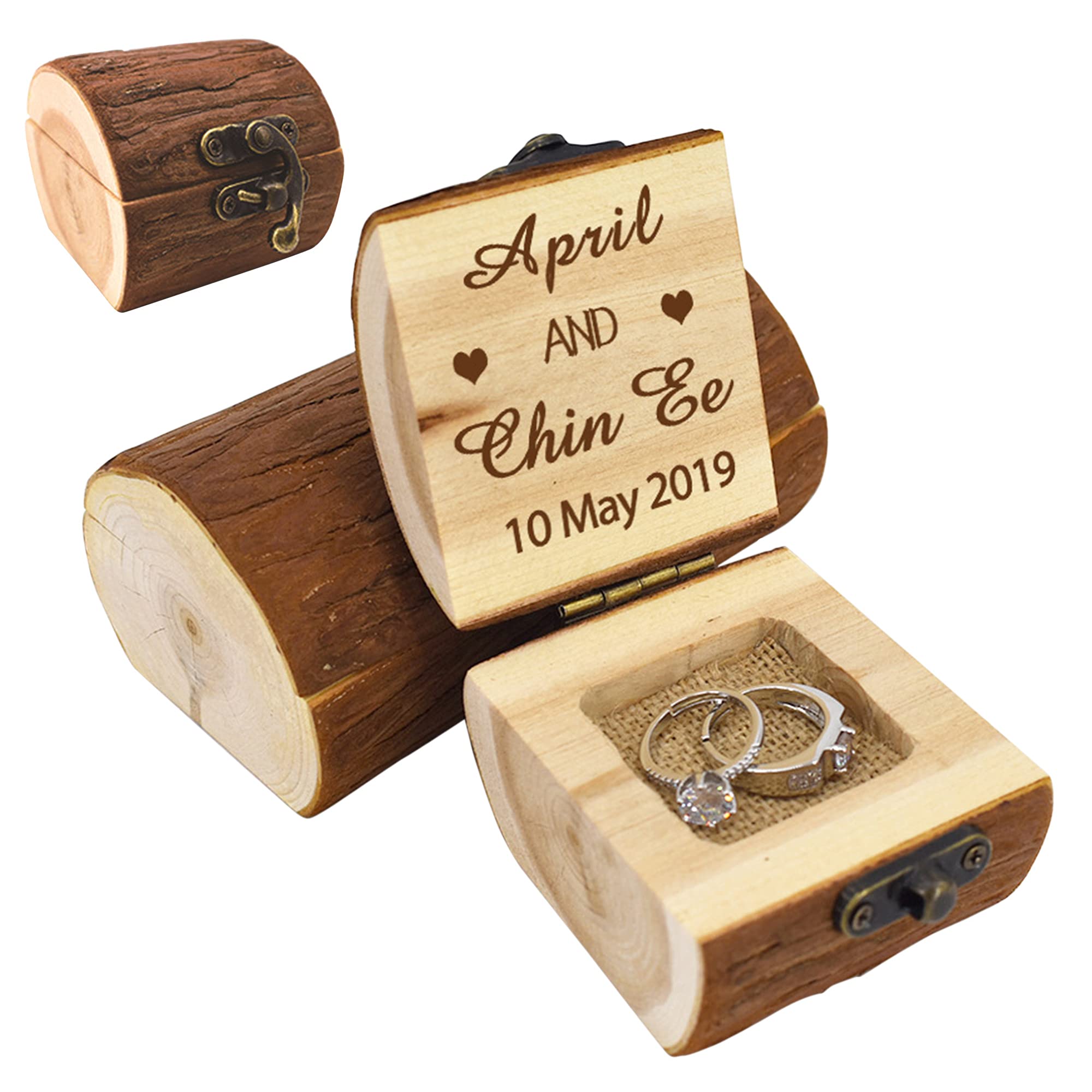 Personalized Rustic Wooden Ring Box - Custom Engraved Wedding Ring Holder for Proposal, Engagement & Vows - Perfect for Bearers, Jewelry Storage & Romantic Moments