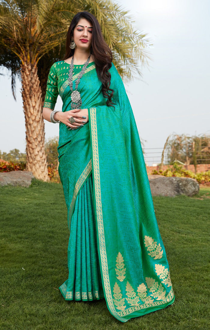Banarasi Silk Satin Designer Sea Green Saree | Elegant Indian Bridal Wear | Perfect for Weddings, Parties & Festive Occasions
